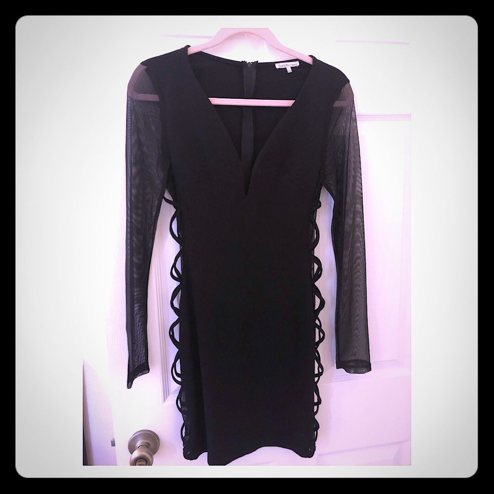 Mesh mini black dress